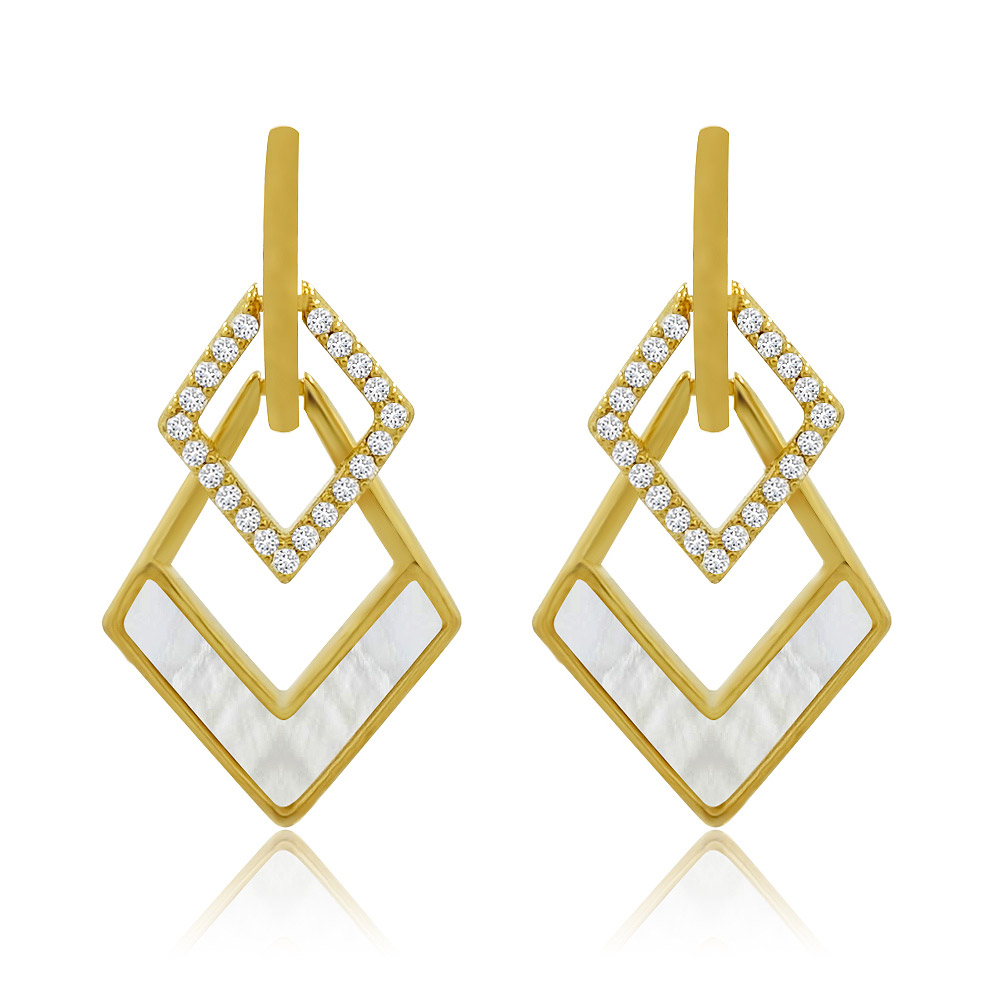 Triangle Shell Frame CZ Charm Earrings